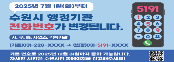 수원시 행정기관 전화번호 변경 안내